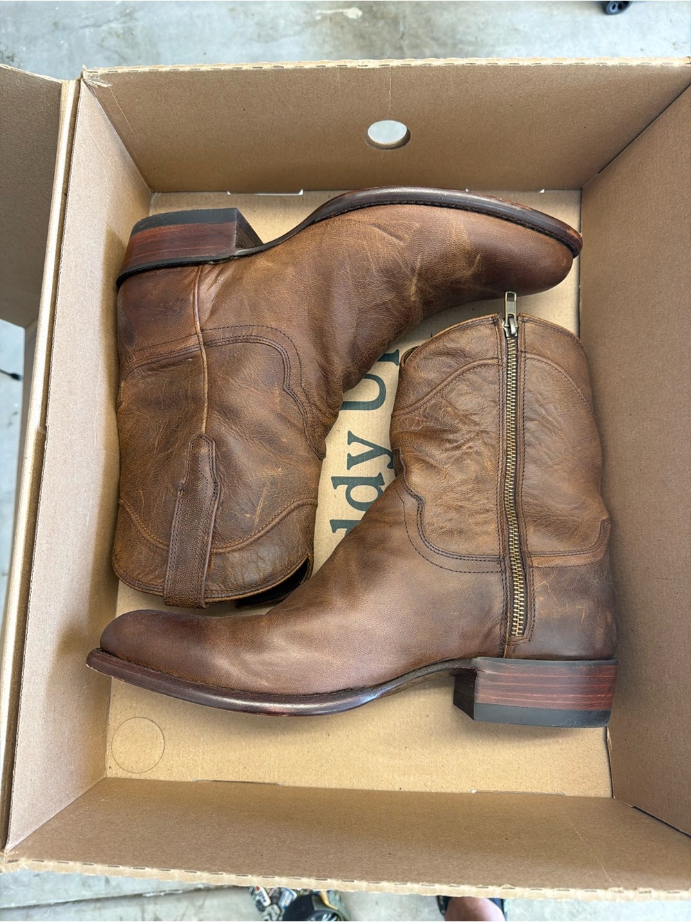 Tecovas Brown Leather Zip Western Ankle Boots